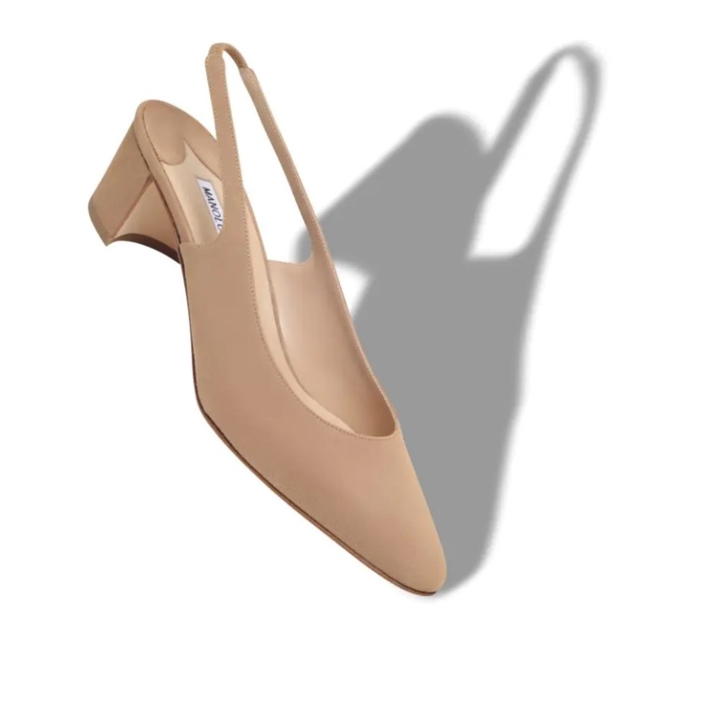 Manolo Blahnik ALLURASAN Light Beige Suede Slingback Pumps size 36